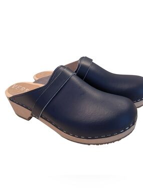 Verka Blue Leather Swedish Clogs Size 40 Made in Sweden